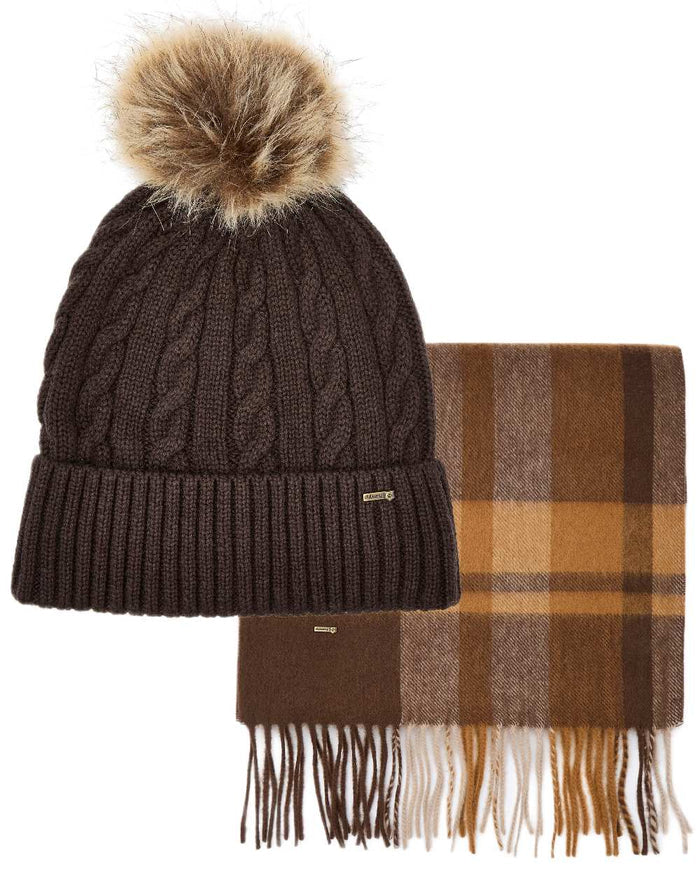 Elk Coloured Dubarry Womens Foley Matching Hat And Scarf Gift Set on white background #colour_elk