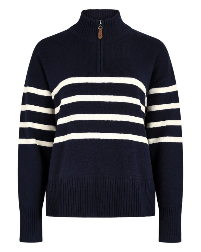 Navy coloured Dubarry Womens Fonthill Zip Neck Sweater on white background #colour_navy