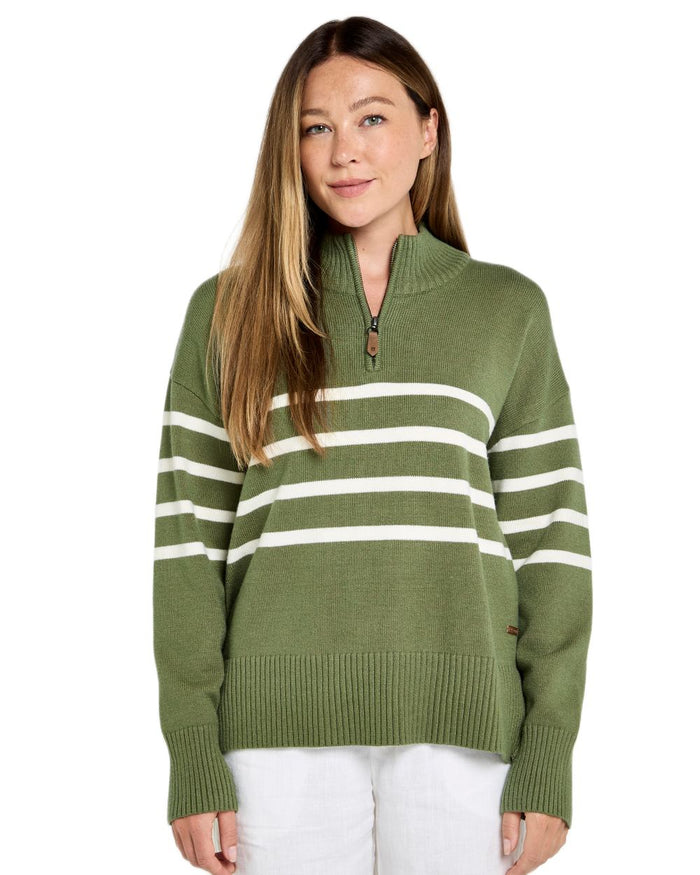 Kelp coloured Dubarry Womens Fonthill Zip Neck Sweater on white background #colour_kelp