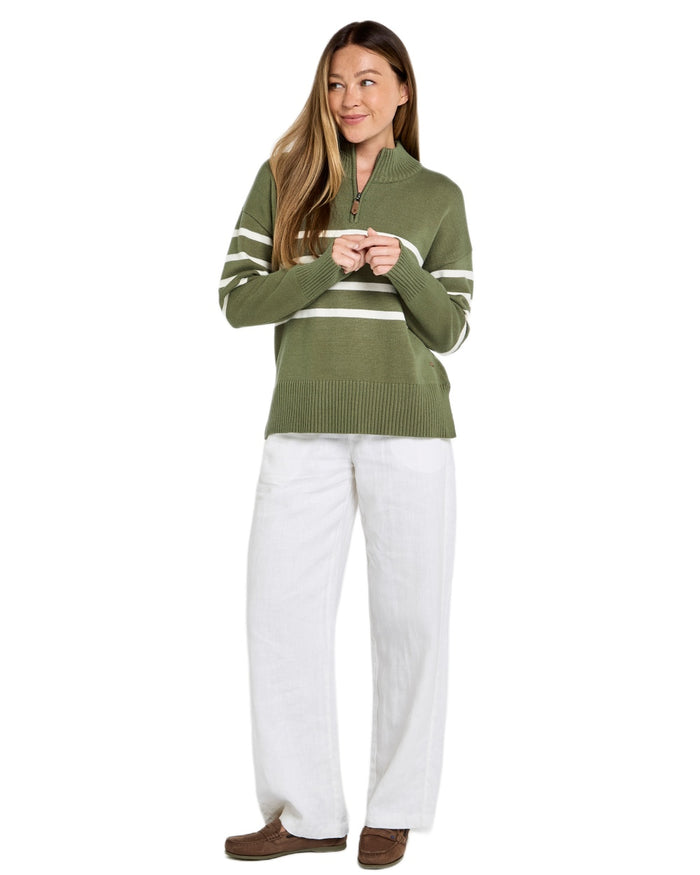 Kelp coloured Dubarry Womens Fonthill Zip Neck Sweater on white background #colour_kelp