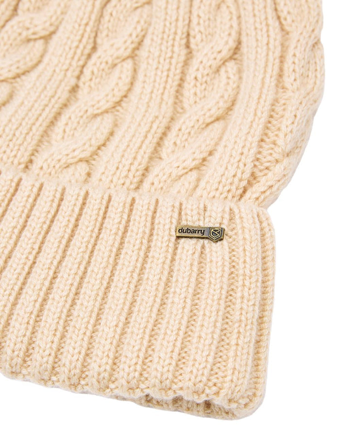Chalk Coloured Dubarry Womens Forester Knitted Bobble Hat on white background #colour_chalk