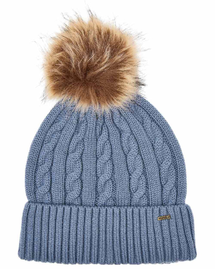 Indigo Coloured Dubarry Womens Forester Knitted Bobble Hat on white background #colour_indigo