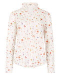 White coloured Dubarry Womens Fuchsia Printed Long Sleeve Shirt on white background #colour_white