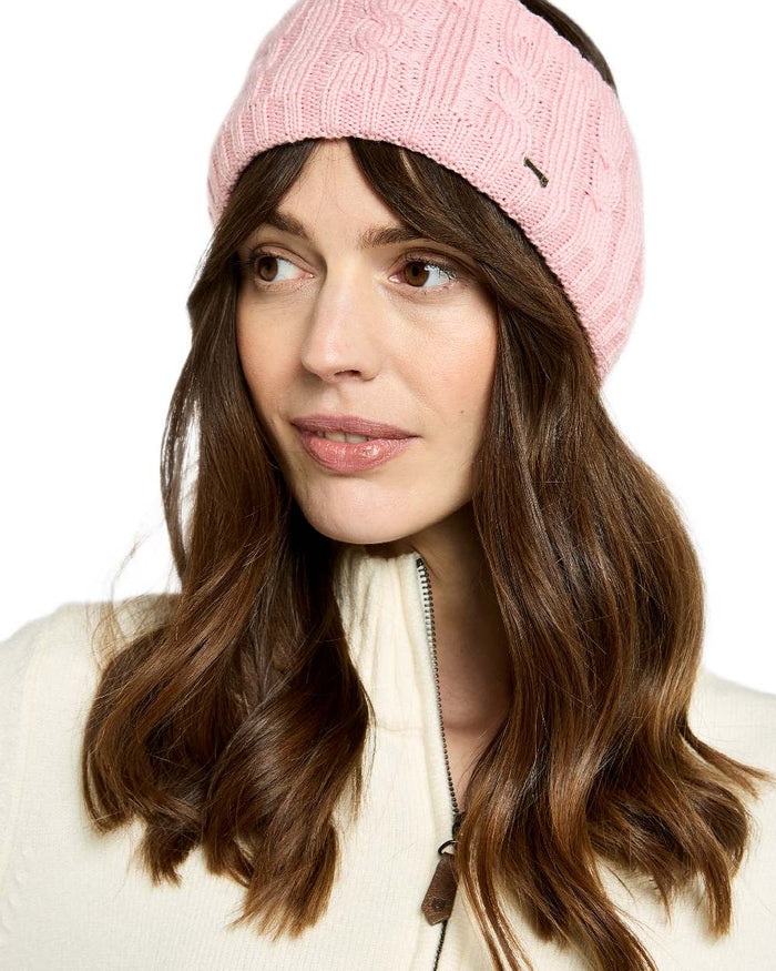 Dusky Rose Coloured Dubarry Womens Gleeson Cable Knit Headband on white background #colour_dusky-rose