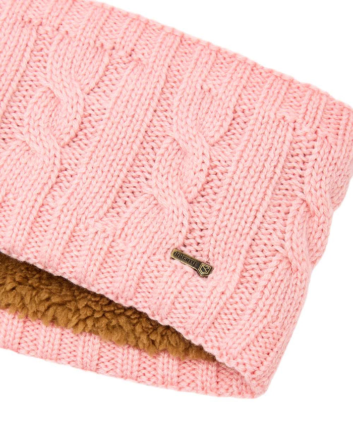 Dusky Rose Coloured Dubarry Womens Gleeson Cable Knit Headband on white background #colour_dusky-rose