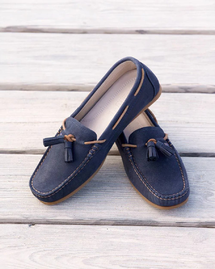 Navy coloured Dubarry Womens Jamaica Deck Shoes on white background #colour_navy