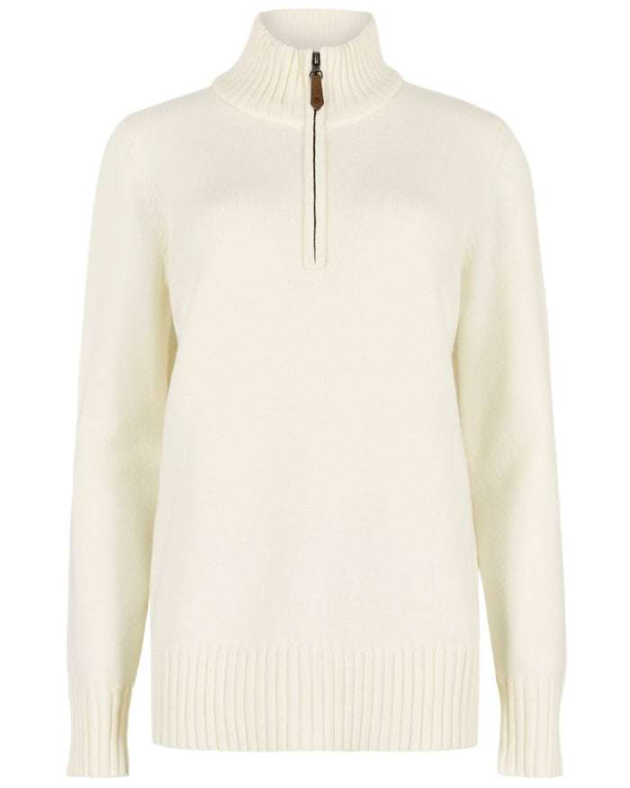 Chalk Coloured Dubarry Womens Markham Zip Neck Sweater on white background #colour_chalk