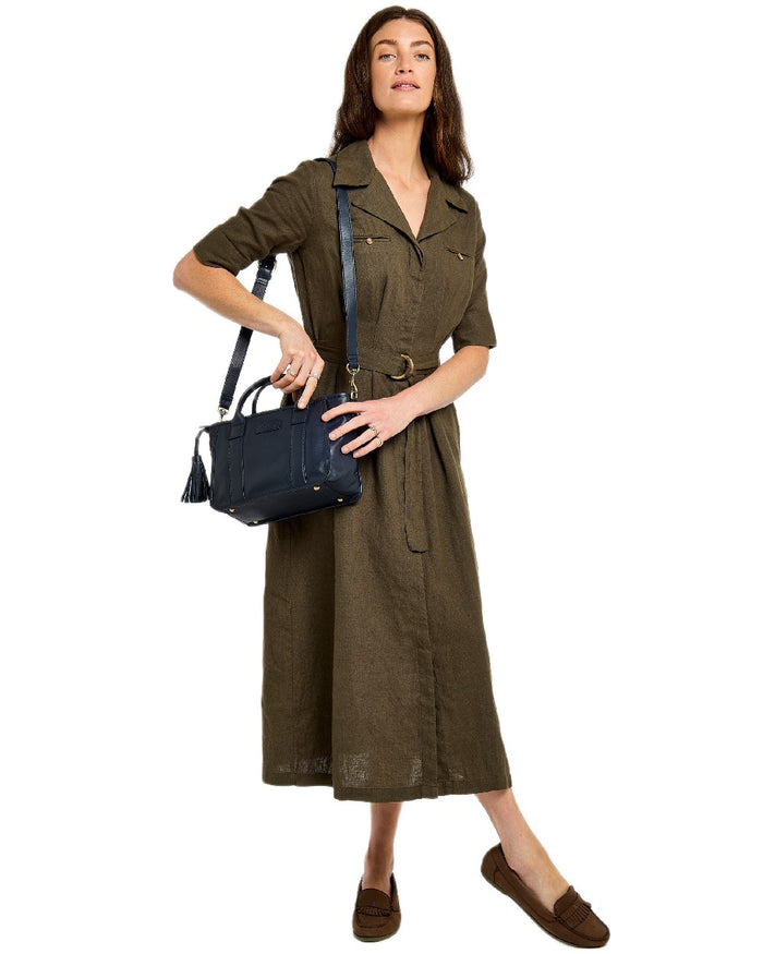 Navy Coloured Dubarry Womens Ramelton Leather Handbag on white background #colour_navy