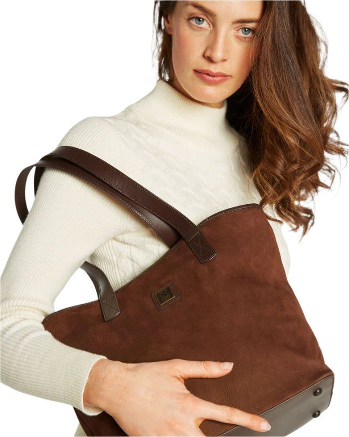 Walnut Coloured Dubarry Womens Rosemount Tote Bag on white background #colour_walnut