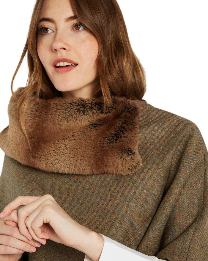Burren Coloured Dubarry Womens Silverfir Tweed Poncho on white background #colour_burren