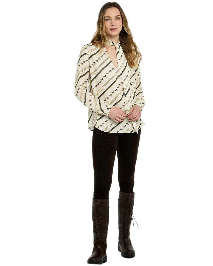 Ivory Coloured Dubarry Womens Sweetalison Tie-Neck Blouse on white background #colour_ivory