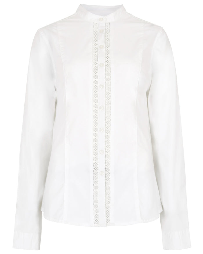 White Coloured Dubarry Womens Waterlily Mandarin Collar Shirt on white background #colour_white