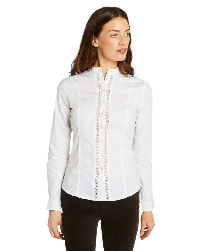 White Coloured Dubarry Womens Waterlily Mandarin Collar Shirt on white background #colour_white