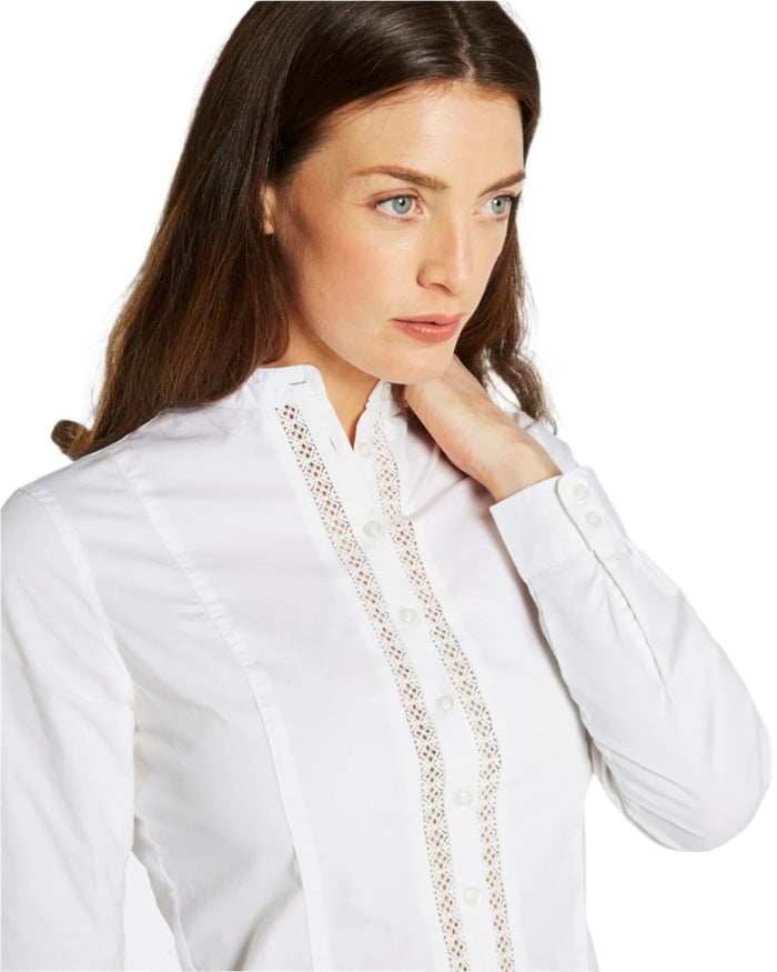 White Coloured Dubarry Womens Waterlily Mandarin Collar Shirt on white background #colour_white