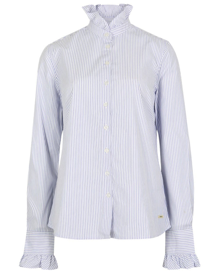 Blue Multi coloured Dubarry Womens Wisteria Stripe Shirt on white background #colour_blue-multi