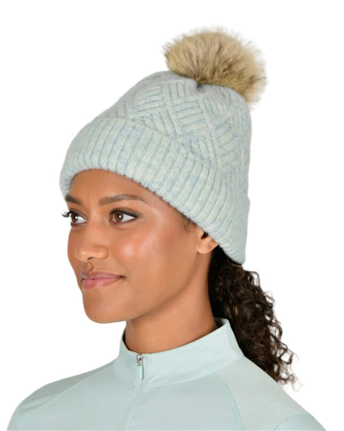 Green Marle coloured Dublin Bea Beanie on white background #colour_green-marle
