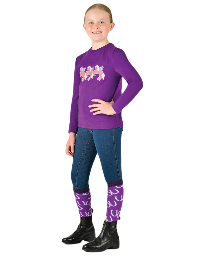 Imperial Purple Winged Ponies coloured Dublin Childrens Poppy Puff Sleeve Tee on white background #colour_imperial-purple-winged-ponies
