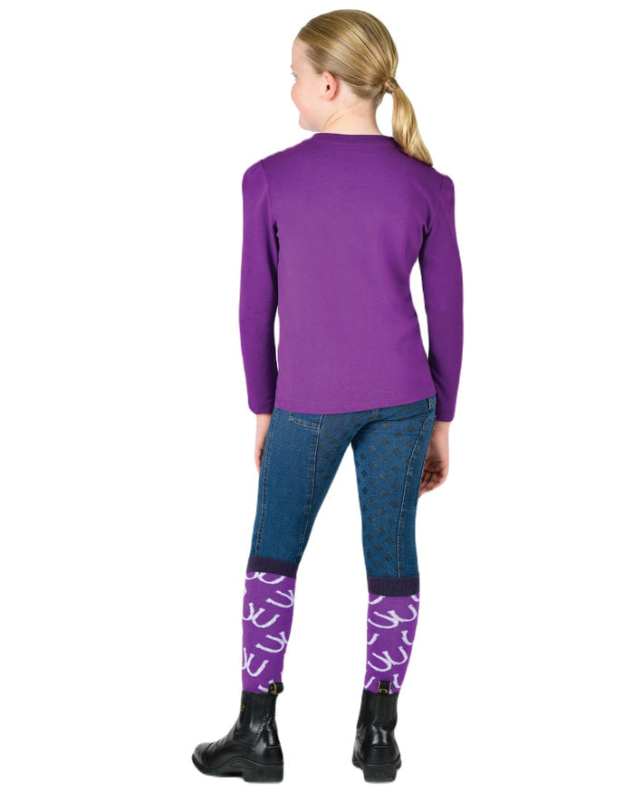 Imperial Purple Winged Ponies coloured Dublin Childrens Poppy Puff Sleeve Tee on white background #colour_imperial-purple-winged-ponies