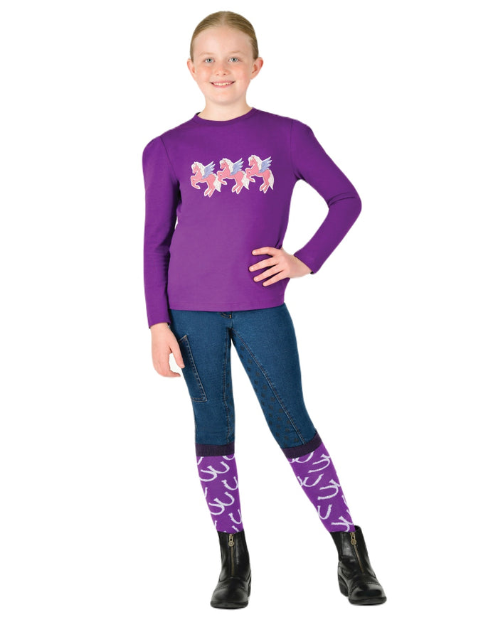 Imperial Purple Winged Ponies coloured Dublin Childrens Poppy Puff Sleeve Tee on white background #colour_imperial-purple-winged-ponies