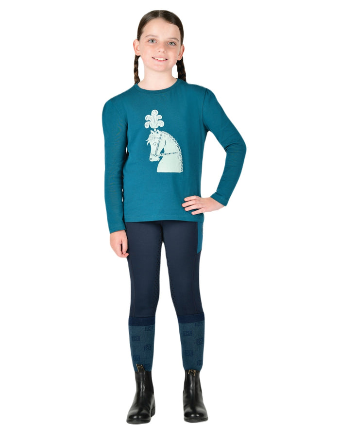 Legion Blue Pony Silhouette coloured Dublin Childrens Poppy Puff Sleeve Tee on white background #colour_legion-blue-pony-silhouette