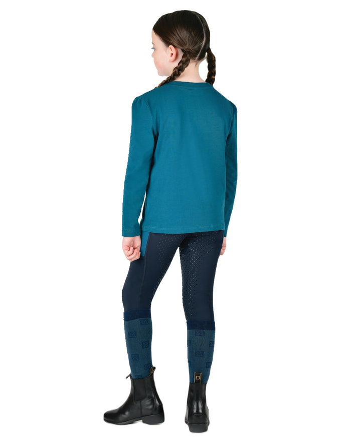 Legion Blue Pony Silhouette coloured Dublin Childrens Poppy Puff Sleeve Tee on white background #colour_legion-blue-pony-silhouette