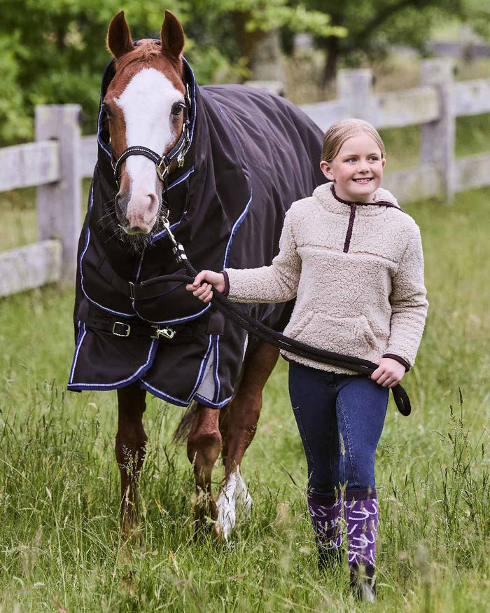 Natural Plum Perfect Trim coloured Dublin Childrens Talia Teddy Pullover on barn background #colour_natural-plum-perfect-trim