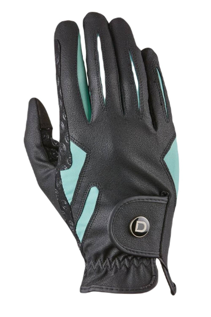 Dublin Cool-It Gel Riding Gloves In Black/Teal Front #colour_black-teal