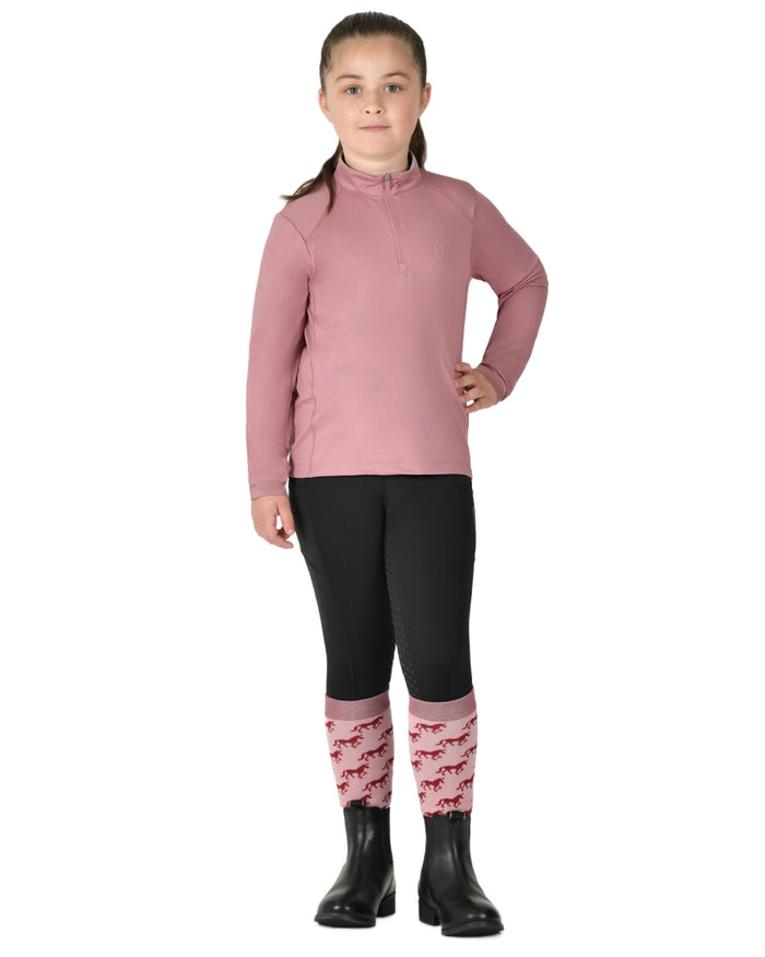 Dusty Rose coloured Dublin Kids Breathable Long Sleeve Riding Top on white background #colour_dusty-rose
