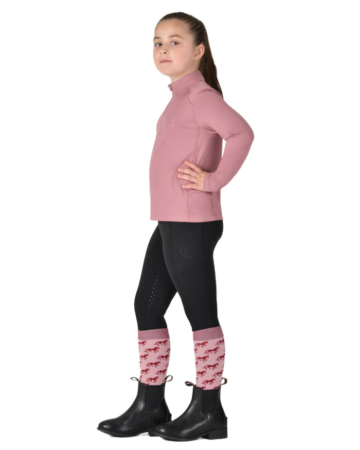 Dusty Rose coloured Dublin Kids Breathable Long Sleeve Riding Top on white background #colour_dusty-rose