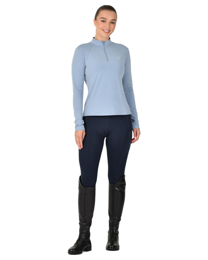 Blue Fog coloured Dublin Womens Brushed Long Sleeve Riding Top on white background #colour_blue-fog