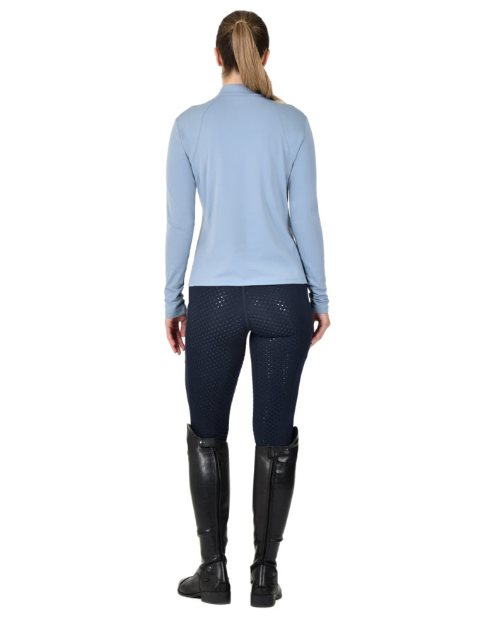 Blue Fog coloured Dublin Womens Brushed Long Sleeve Riding Top on white background #colour_blue-fog