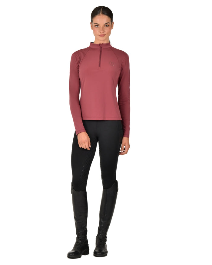Cabernet coloured Dublin Womens Brushed Long Sleeve Riding Top on white background #colour_cabernet