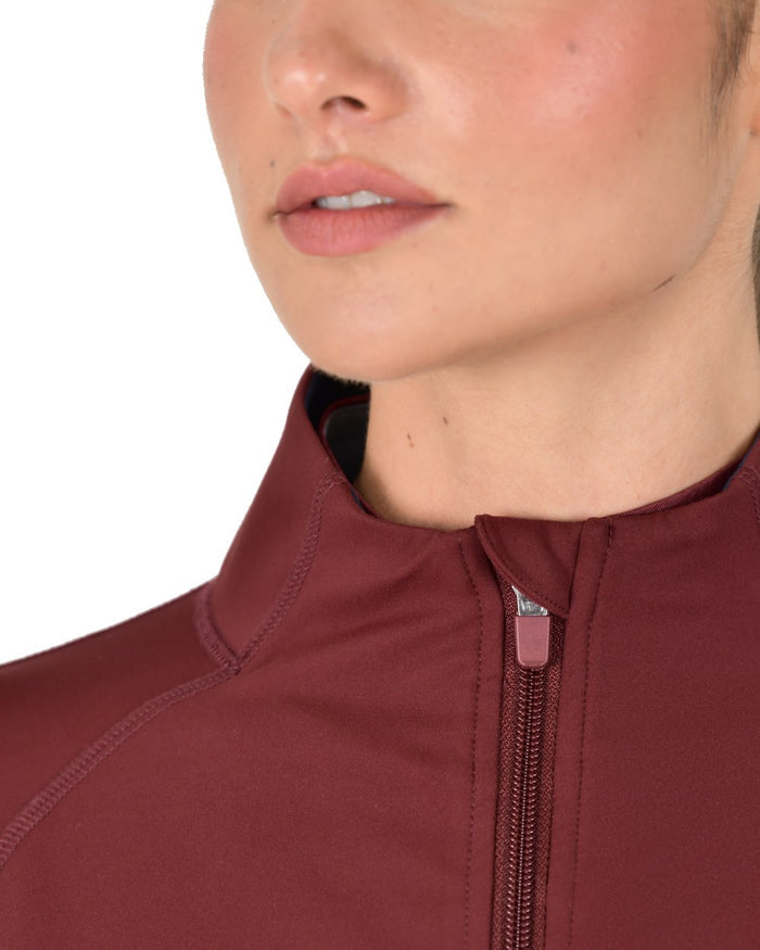 Cabernet coloured Dublin Womens Versatile Fitted Zip Through Jacket on white background #colour_cabernet