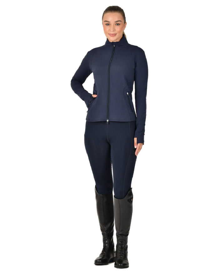 Navy coloured Dublin Womens Versatile Fitted Zip Through Jacket on white background #colour_navy