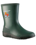 Heritage Green Black coloured Dunlop Childrens Mini Wellingtons on white background #colour_heritage-green-black