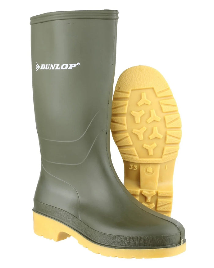 Green coloured Dunlop Dulls Children's Wellington Boots on white background #colour_green