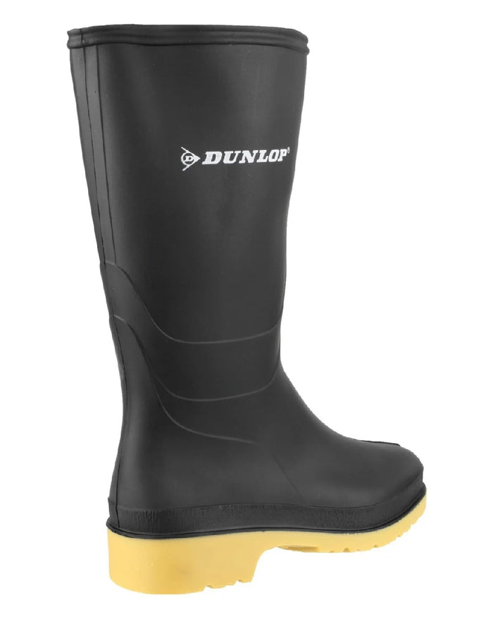 Black coloured Dunlop Dulls Children's Wellington Boots on white background #colour_black