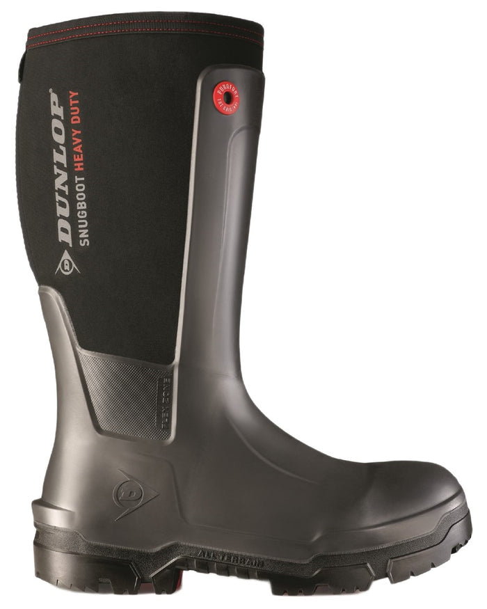 Charcoal coloured Dunlop Mens Snugboot Heavy Duty Full Safety Wellingtons on white background #colour_charcoal