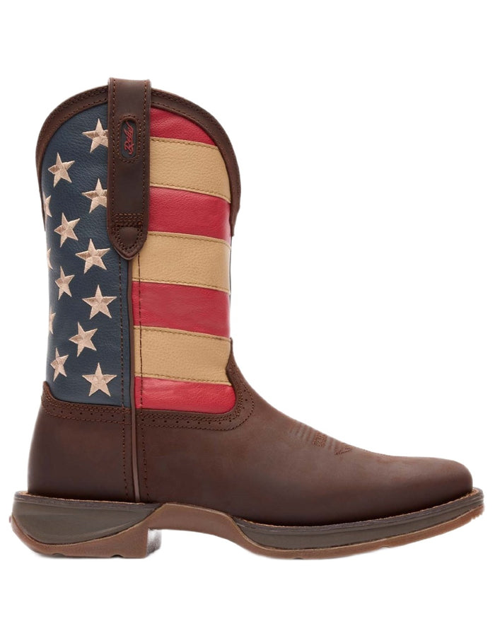 Brown Union Flag coloured Durango Mens Rebel Patriotic Pull-On Western Flag Boots on white background #colour_brown-union-flag