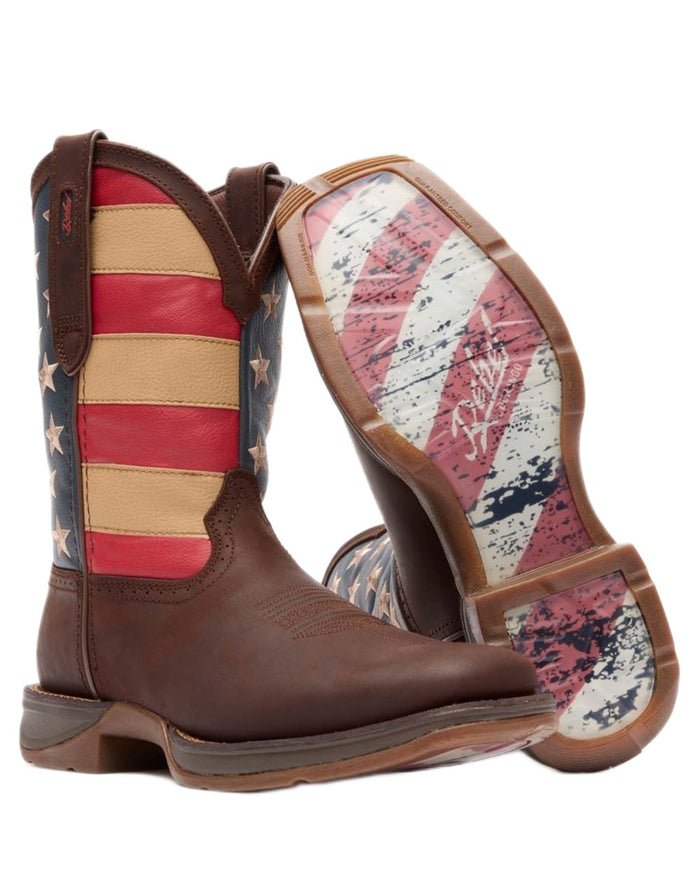 Brown Union Flag coloured Durango Mens Rebel Patriotic Pull-On Western Flag Boots on white background #colour_brown-union-flag