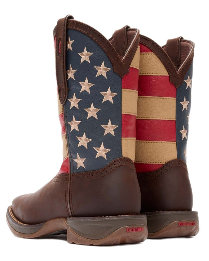 Brown Union Flag coloured Durango Mens Rebel Patriotic Pull-On Western Flag Boots on white background #colour_brown-union-flag