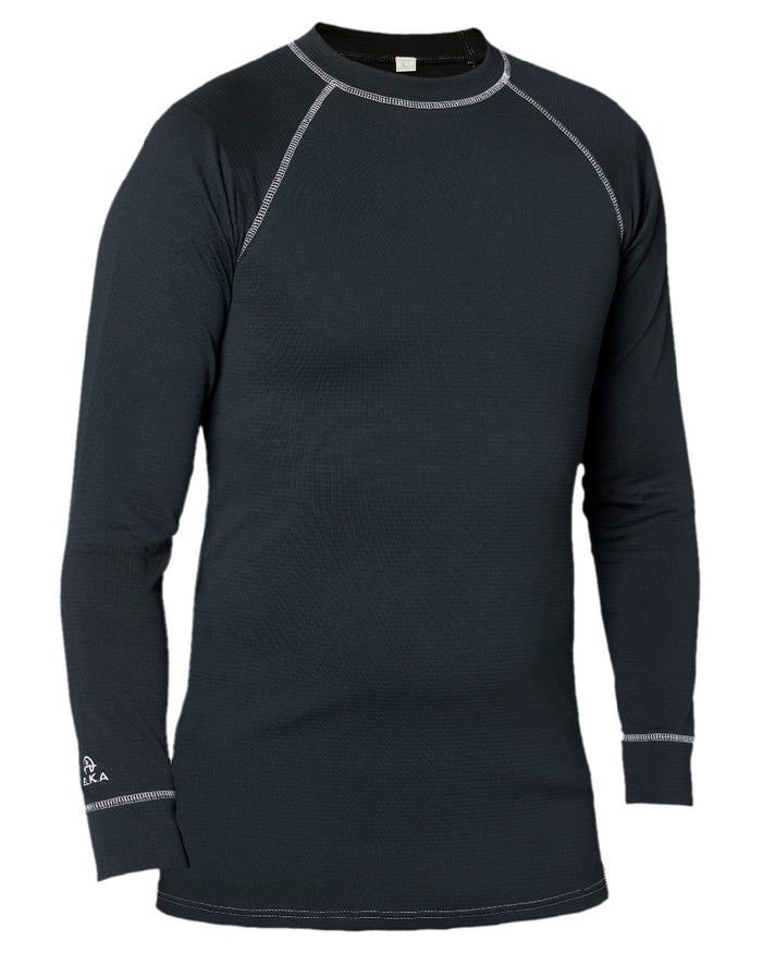 Black Coloured Elka Mens Crew Neck Thermal Base Layer on white background #colour_black