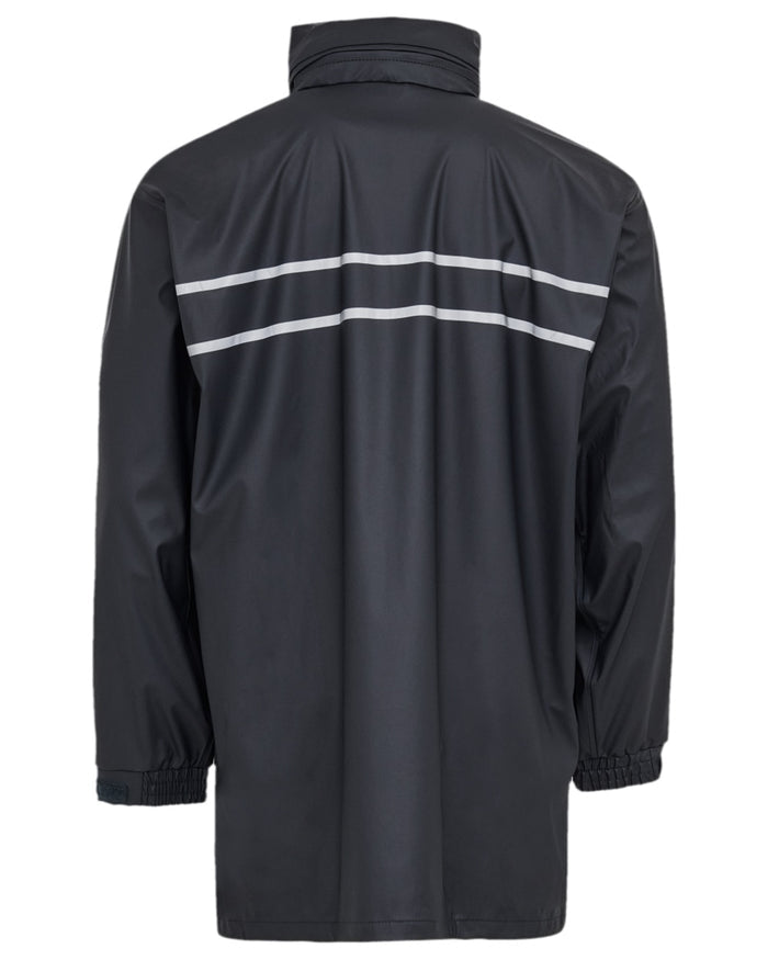 Navy Coloured Elka Mens Dry Zone D-Lux PU Long Rain Jacket on white background #colour_navy