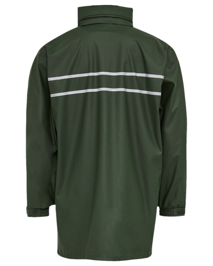 Olive Coloured Elka Mens Dry Zone D-Lux PU Long Rain Jacket on white background #colour_olive