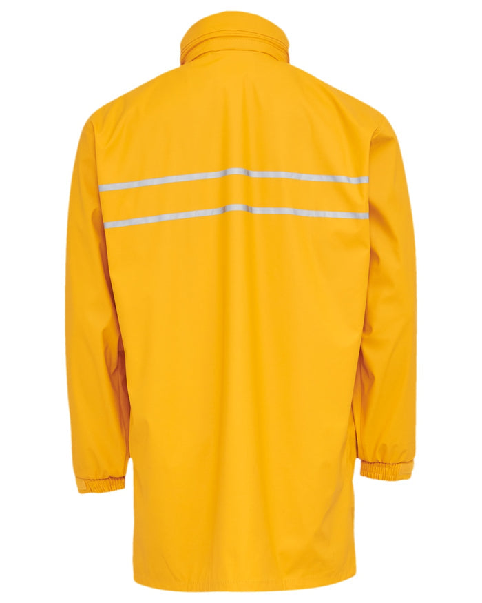 Yellow Coloured Elka Mens Dry Zone D-Lux PU Long Rain Jacket on white background #colour_yellow