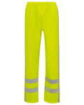 Fluorescent Yellow Coloured Elka Mens Dry Zone Visible Hi-Vis Rain Trousers With Vertical Reflective Stripes on white background #colour_fluorescent-yellow