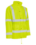 Fluorescent Yellow Coloured Elka Mens Dry Zone Visible PU Rain Jacket Hi-Vis With Reflective Stripes on white background #colour_fluorescent-yellow