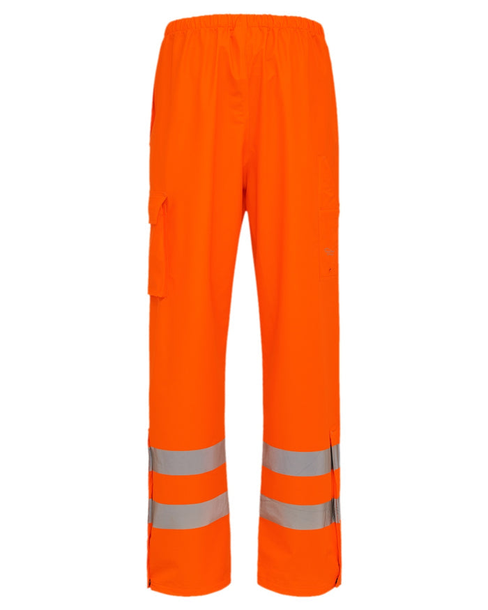Fluorescent Orange Coloured Elka Mens Dry Zone Visible Waist Trousers With Pockets on white background #colour_fluorescent-orange
