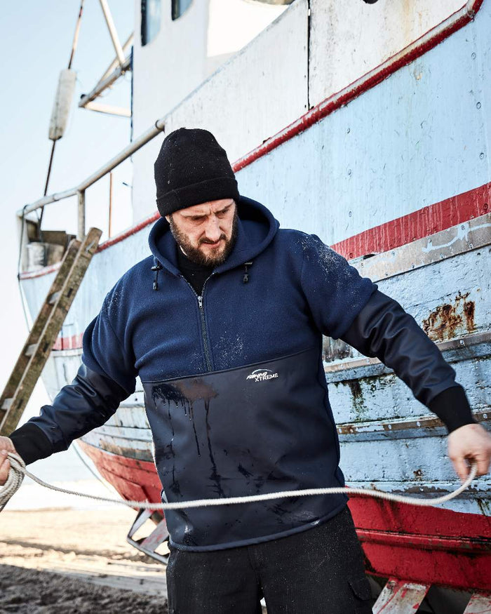 Navy Coloured Elka Mens Fishing Xtreme Anorak Fleece on ship background #colour_navy