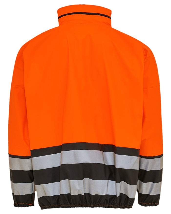 Fluorescent Orange Black Coloured Elka Mens PU Visible Rain Jacket on white background #colour_fluorescent-orange-black